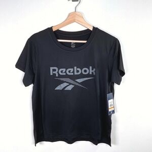 Reebok Relaxed Crop Top Active T-Shirt Athletic Gym Training Black‎ Medium